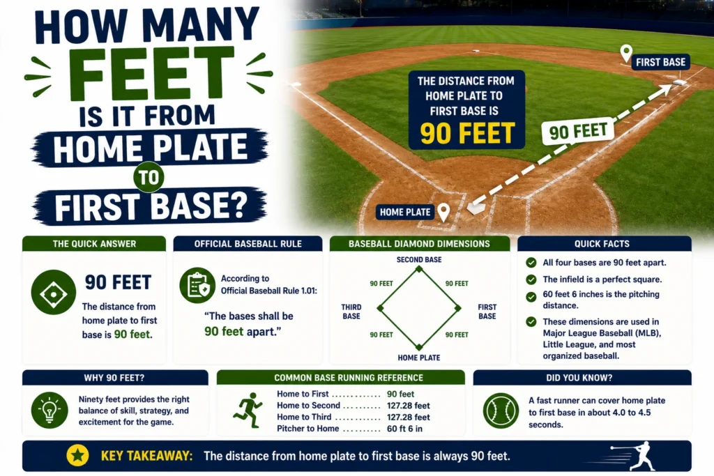 How Many Feet Is It From Home Plate to First Base