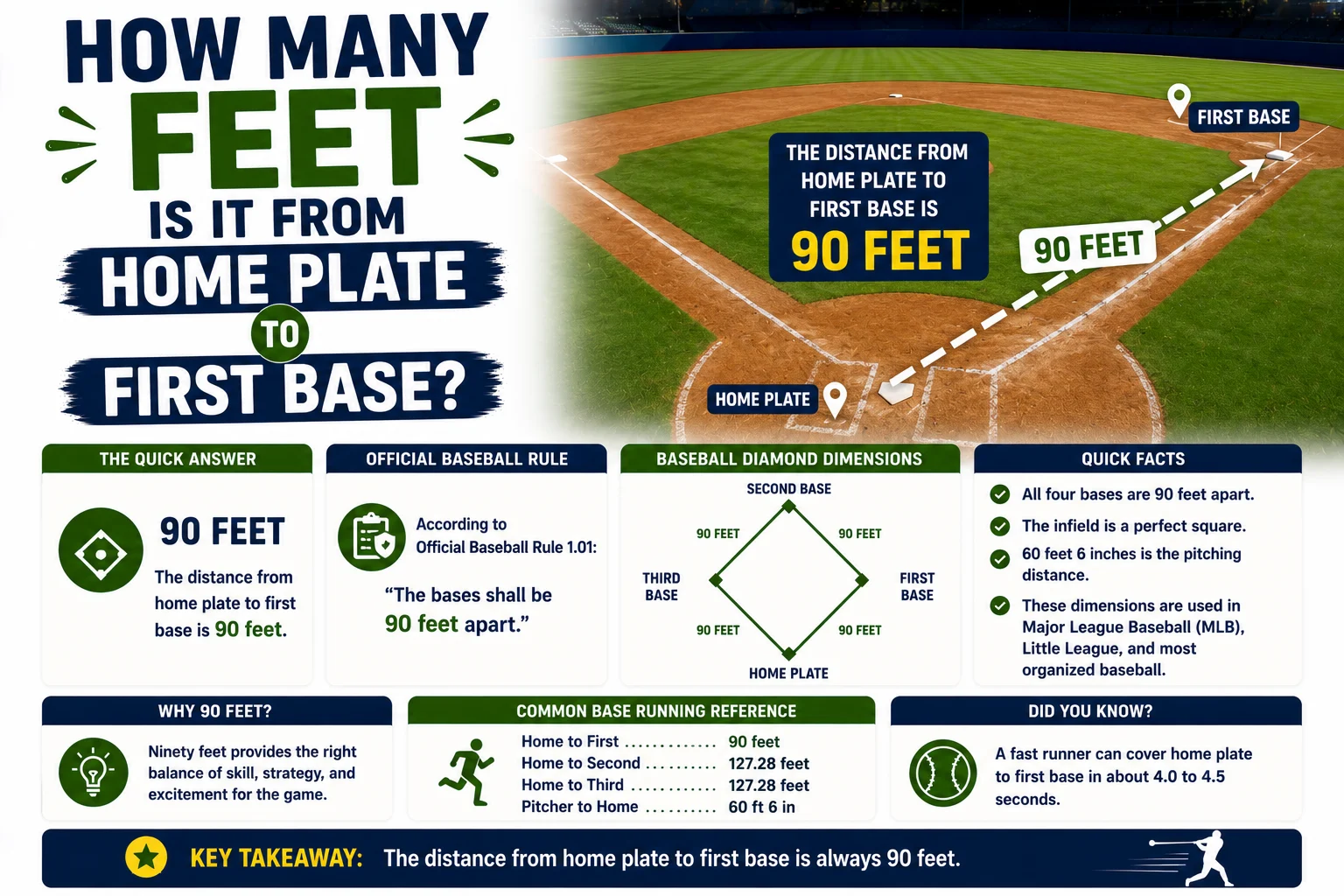 How Many Feet Is It From Home Plate to First Base