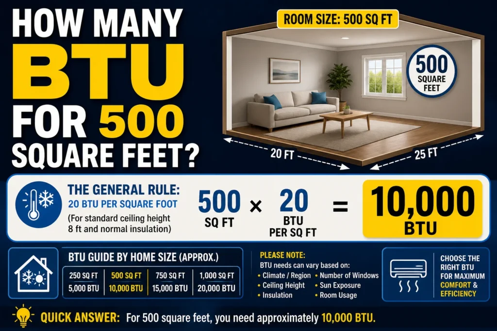 how many btu for 500 square feet