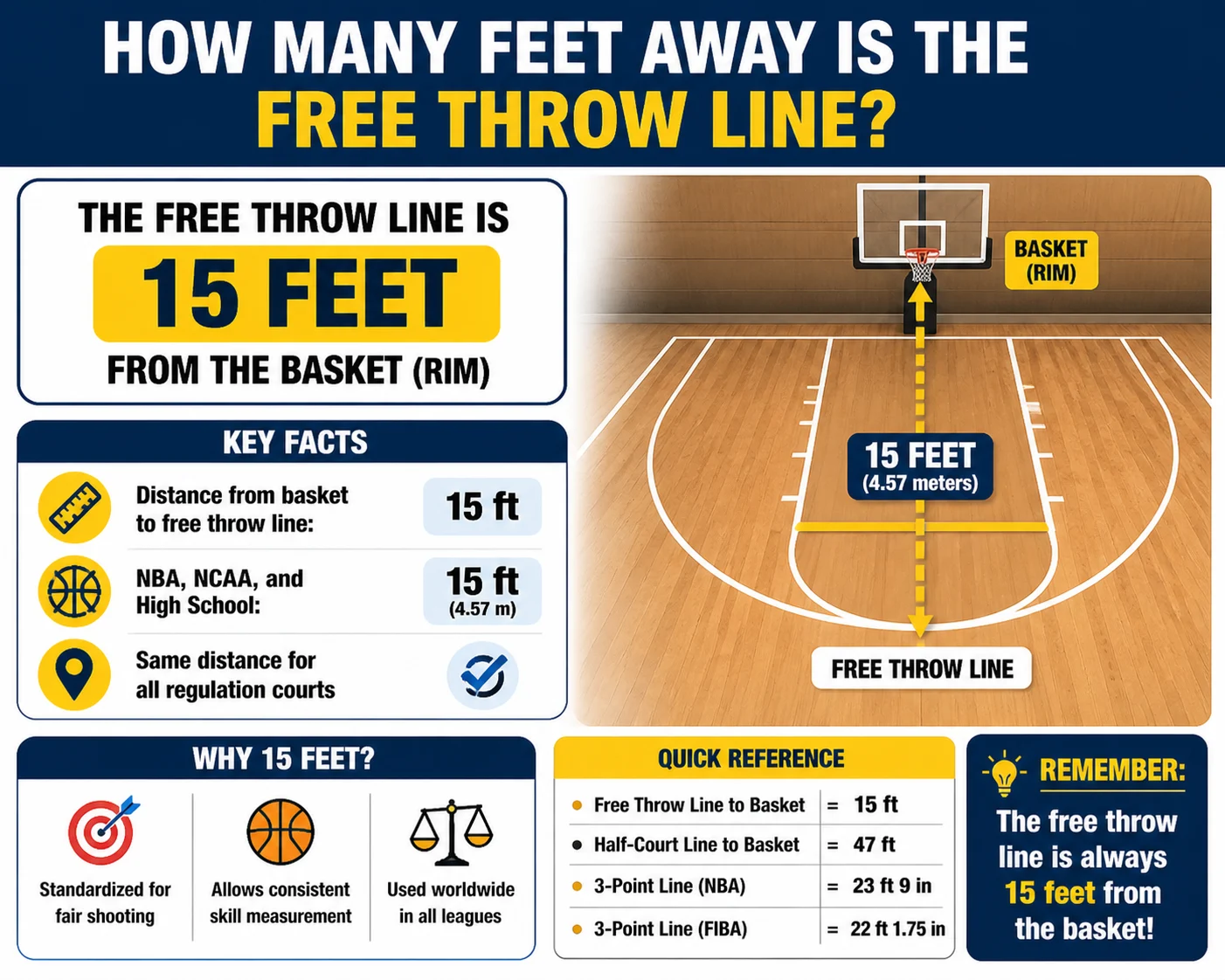 how many feet away is the free throw line