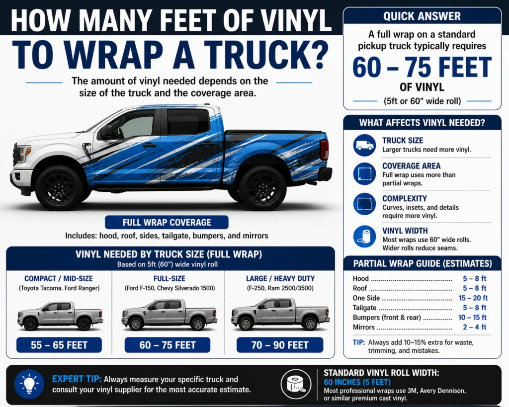 how many feet of vinyl to wrap a truck
