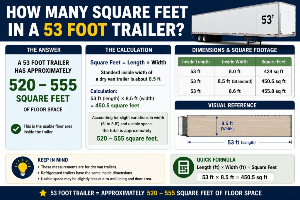 how many square feet in a 53 foot trailer