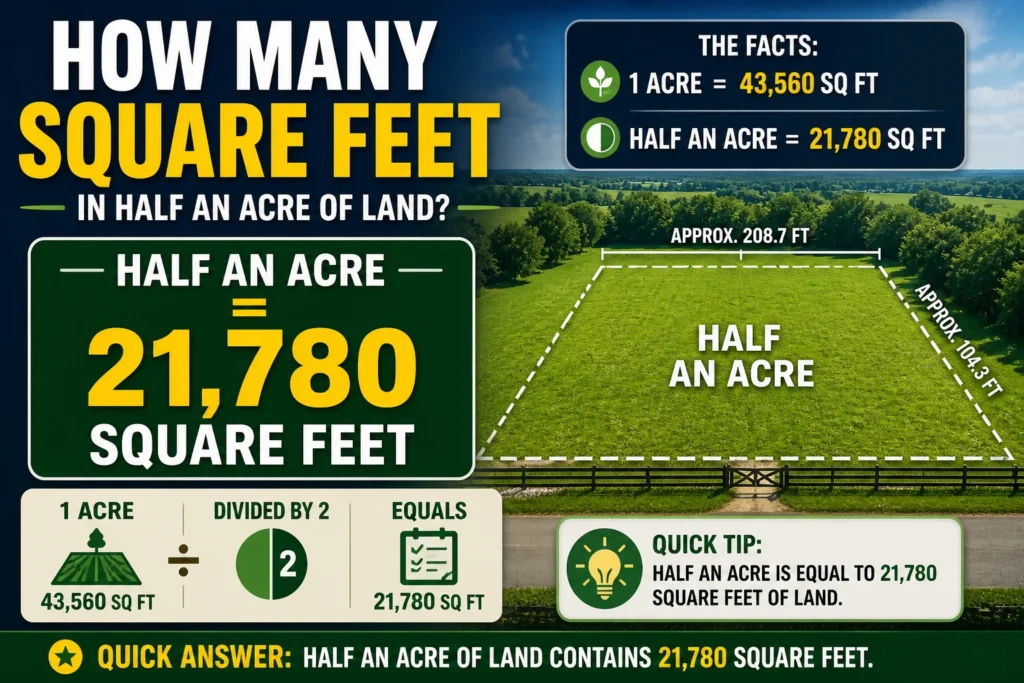 how many square feet in half an acre of land